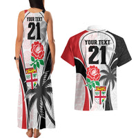 Custom Fiji England Rugby Couples Matching Tank Maxi Dress and Hawaiian Shirt Tapa Pattern and Rose Flower World Cup 2023 LT9 - Wonder Print Shop