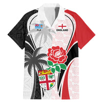Custom Fiji England Rugby Family Matching Mermaid Dress and Hawaiian Shirt Tapa Pattern and Rose Flower World Cup 2023 LT9 - Wonder Print Shop