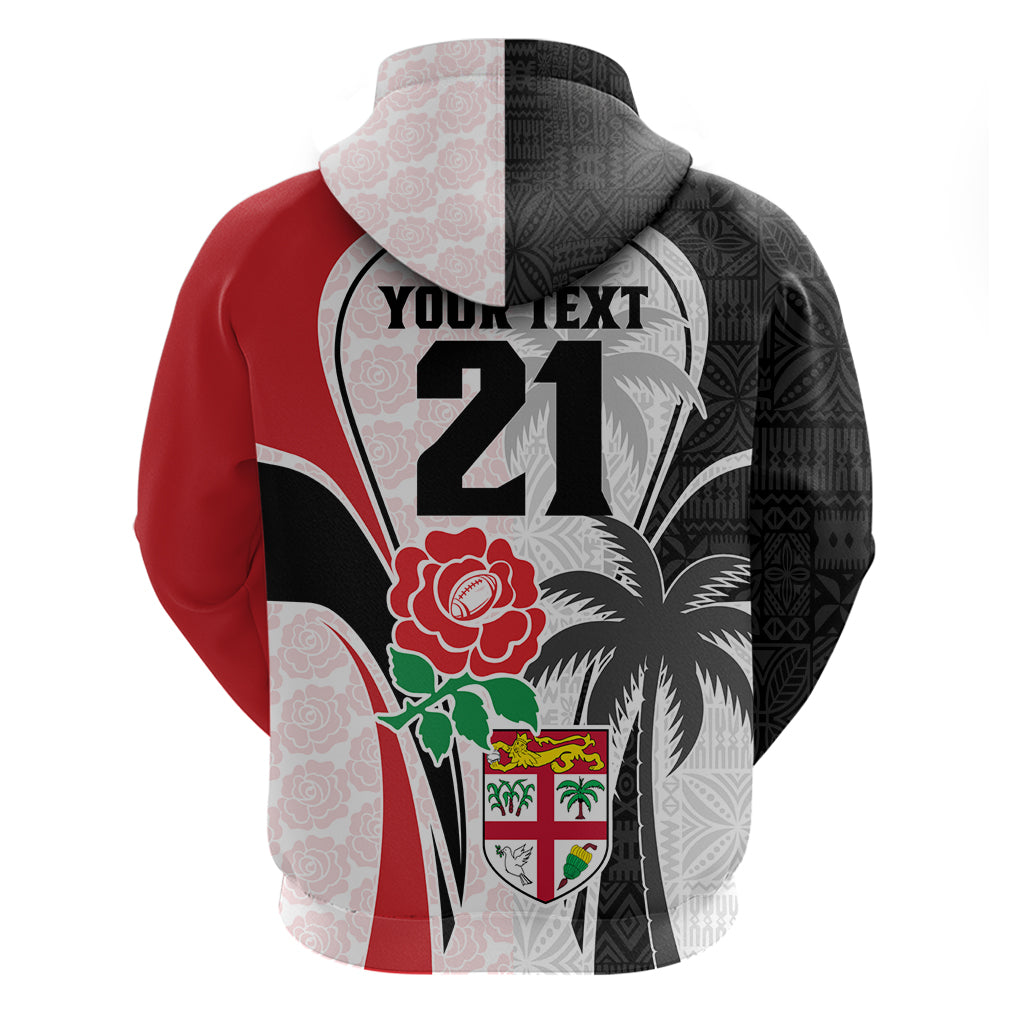 Custom Fiji England Rugby Hoodie Tapa Pattern and Rose Flower World Cup 2023 - Wonder Print Shop