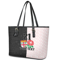 Custom Fiji England Rugby Leather Tote Bag Tapa Pattern and Rose Flower World Cup 2023 - Wonder Print Shop