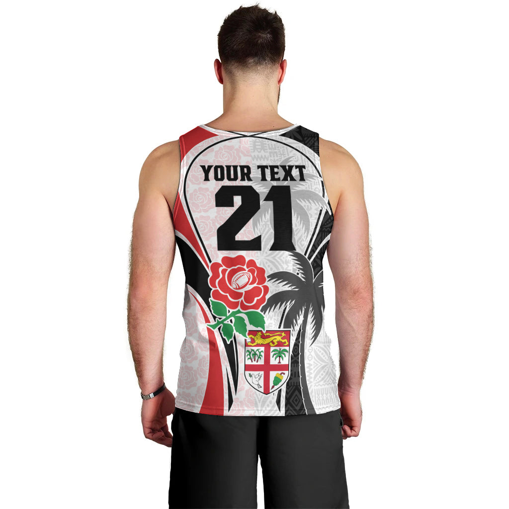 Custom Fiji England Rugby Men Tank Top Tapa Pattern and Rose Flower World Cup 2023 - Wonder Print Shop