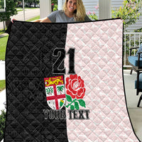 Custom Fiji England Rugby Quilt Tapa Pattern and Rose Flower World Cup 2023 - Wonder Print Shop
