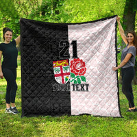 Custom Fiji England Rugby Quilt Tapa Pattern and Rose Flower World Cup 2023 - Wonder Print Shop