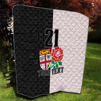 Custom Fiji England Rugby Quilt Tapa Pattern and Rose Flower World Cup 2023 - Wonder Print Shop