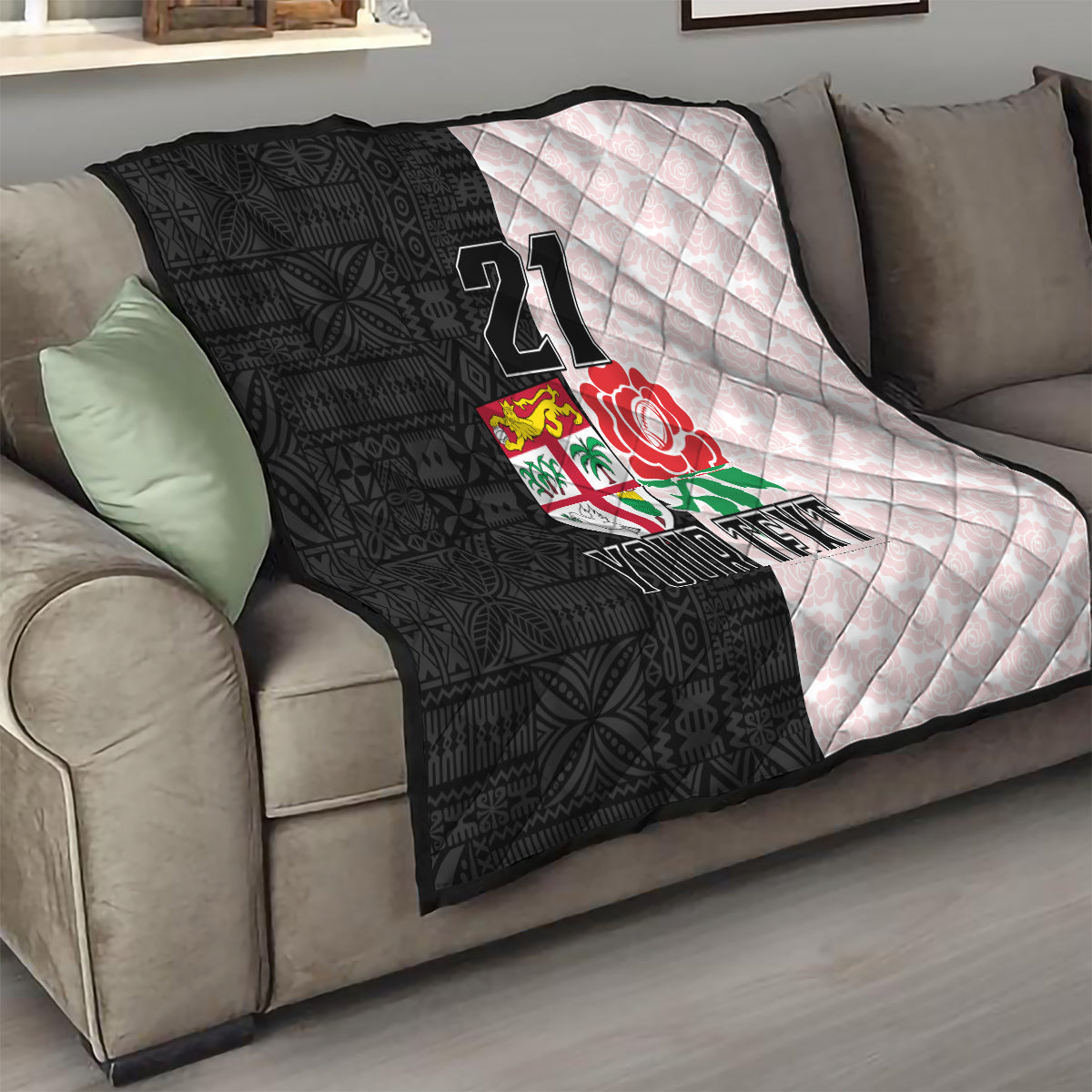 Custom Fiji England Rugby Quilt Tapa Pattern and Rose Flower World Cup 2023 - Wonder Print Shop