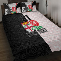 Custom Fiji England Rugby Quilt Bed Set Tapa Pattern and Rose Flower World Cup 2023 - Wonder Print Shop