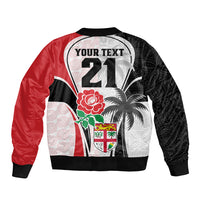 Custom Fiji England Rugby Sleeve Zip Bomber Jacket Tapa Pattern and Rose Flower World Cup 2023 - Wonder Print Shop