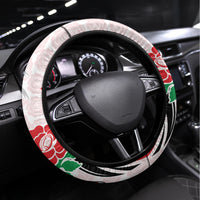 Fiji England Rugby Steering Wheel Cover Tapa Pattern and Rose Flower World Cup 2023 - Wonder Print Shop