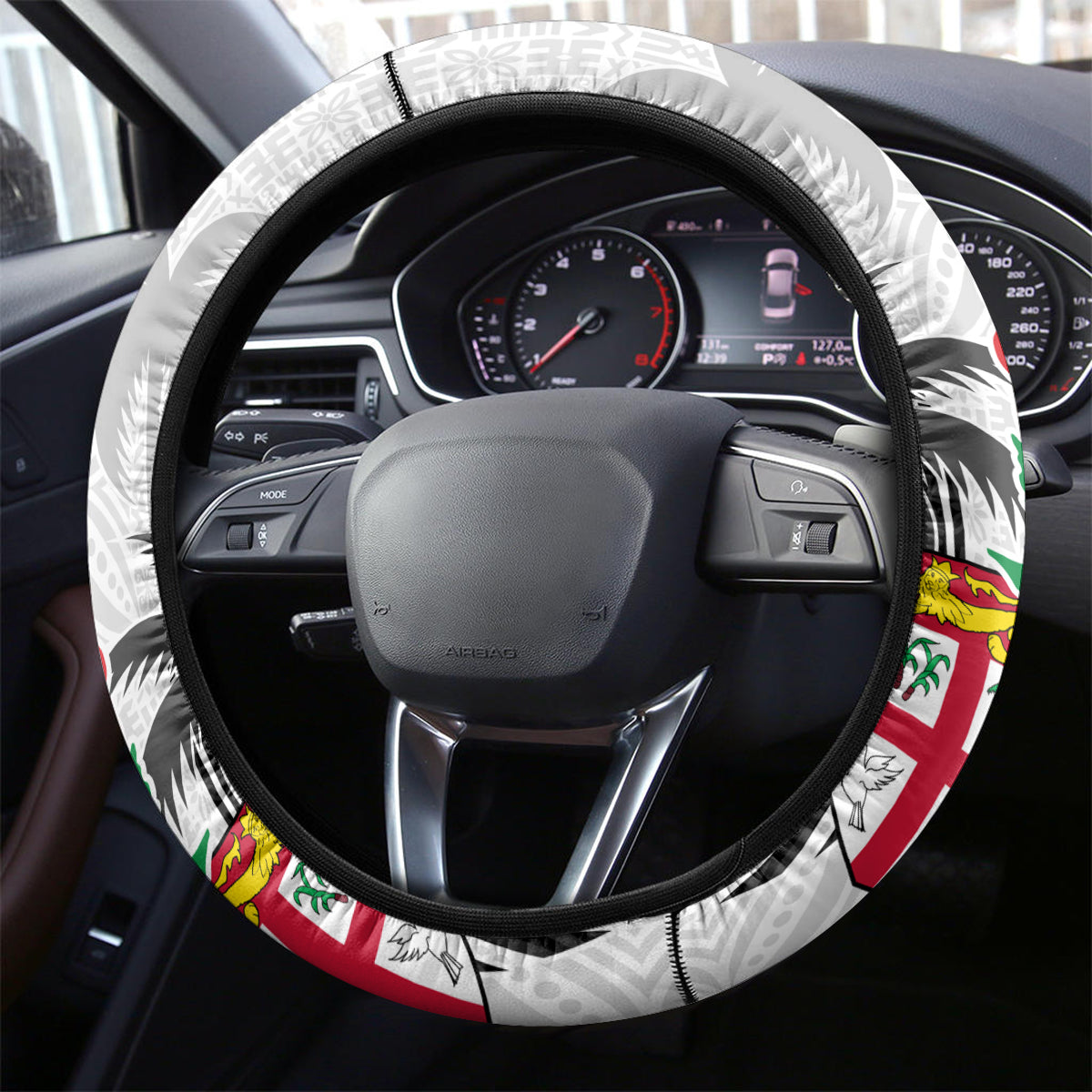 Fiji England Rugby Steering Wheel Cover Tapa Pattern and Rose Flower World Cup 2023 - Wonder Print Shop
