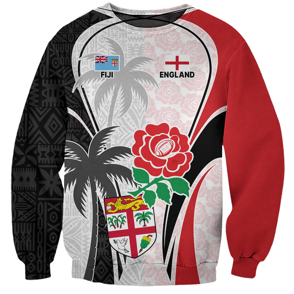 Custom Fiji England Rugby Sweatshirt Tapa Pattern and Rose Flower World Cup 2023 - Wonder Print Shop