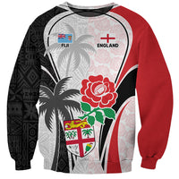 Custom Fiji England Rugby Sweatshirt Tapa Pattern and Rose Flower World Cup 2023 - Wonder Print Shop