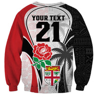 Custom Fiji England Rugby Sweatshirt Tapa Pattern and Rose Flower World Cup 2023 - Wonder Print Shop
