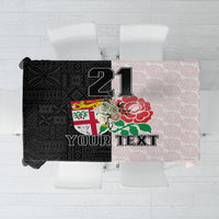 Custom Fiji England Rugby Tablecloth Tapa Pattern and Rose Flower World Cup 2023 - Wonder Print Shop