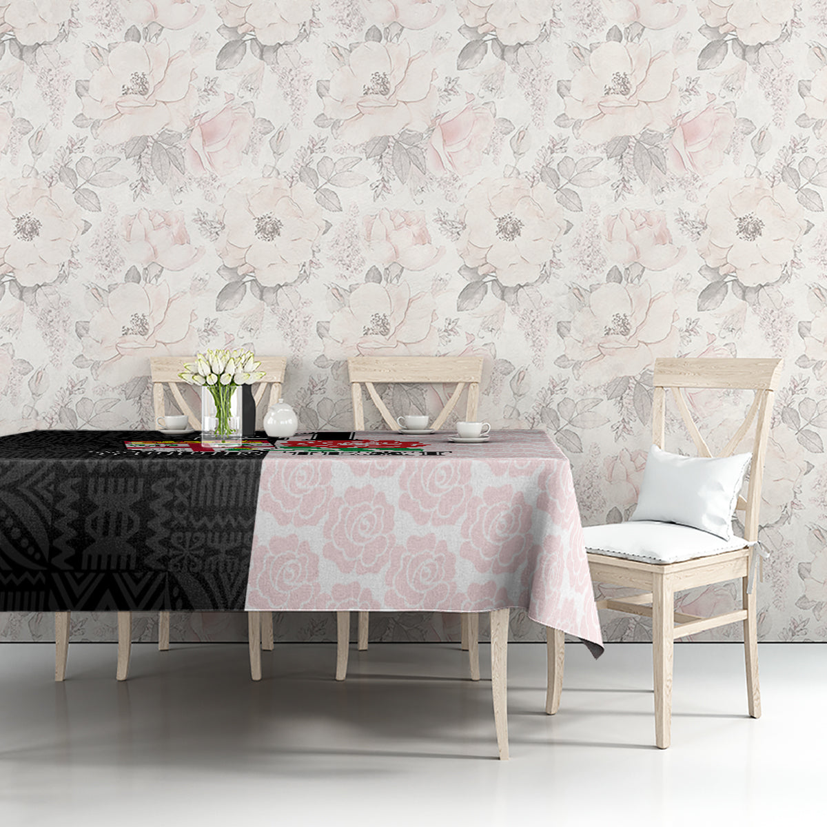 Custom Fiji England Rugby Tablecloth Tapa Pattern and Rose Flower World Cup 2023 - Wonder Print Shop