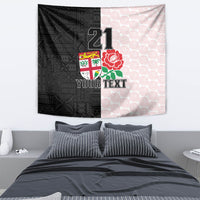 Custom Fiji England Rugby Tapestry Tapa Pattern and Rose Flower World Cup 2023 - Wonder Print Shop