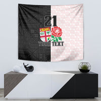 Custom Fiji England Rugby Tapestry Tapa Pattern and Rose Flower World Cup 2023 - Wonder Print Shop