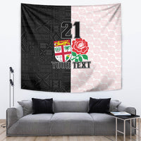 Custom Fiji England Rugby Tapestry Tapa Pattern and Rose Flower World Cup 2023 - Wonder Print Shop