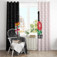 Custom Fiji England Rugby Window Curtain Tapa Pattern and Rose Flower World Cup 2023 - Wonder Print Shop