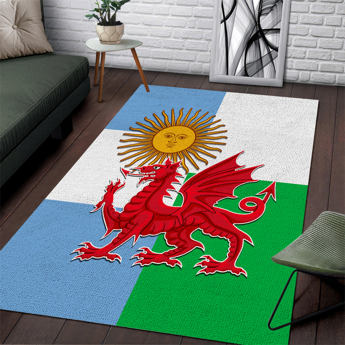 Wales Argentina Rugby Area Rug The Welsh Dragon and Sol De Mayo World Cup 2023 LT9 - Wonder Print Shop