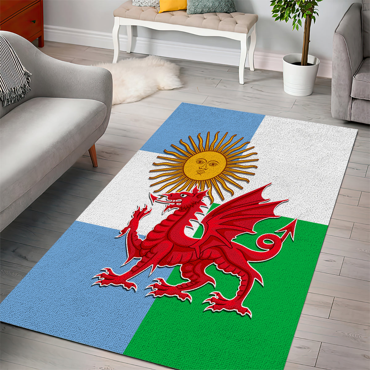 Wales Argentina Rugby Area Rug The Welsh Dragon and Sol De Mayo World Cup 2023 LT9 - Wonder Print Shop