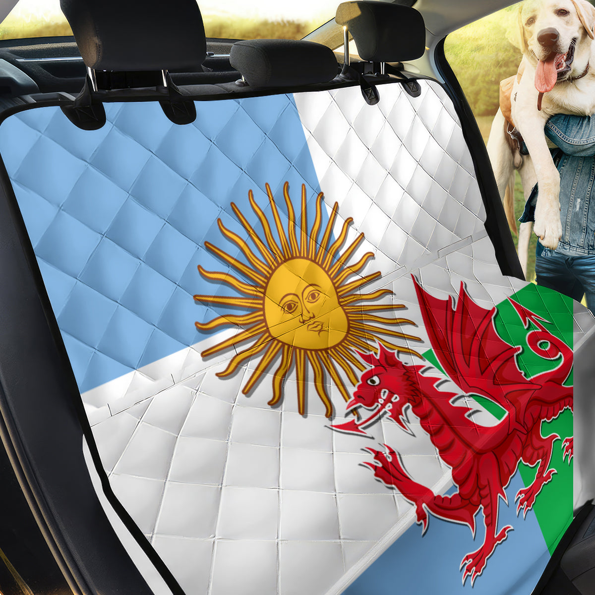 Wales Argentina Rugby Back Car Seat Cover The Welsh Dragon and Sol De Mayo World Cup 2023 LT9 - Wonder Print Shop