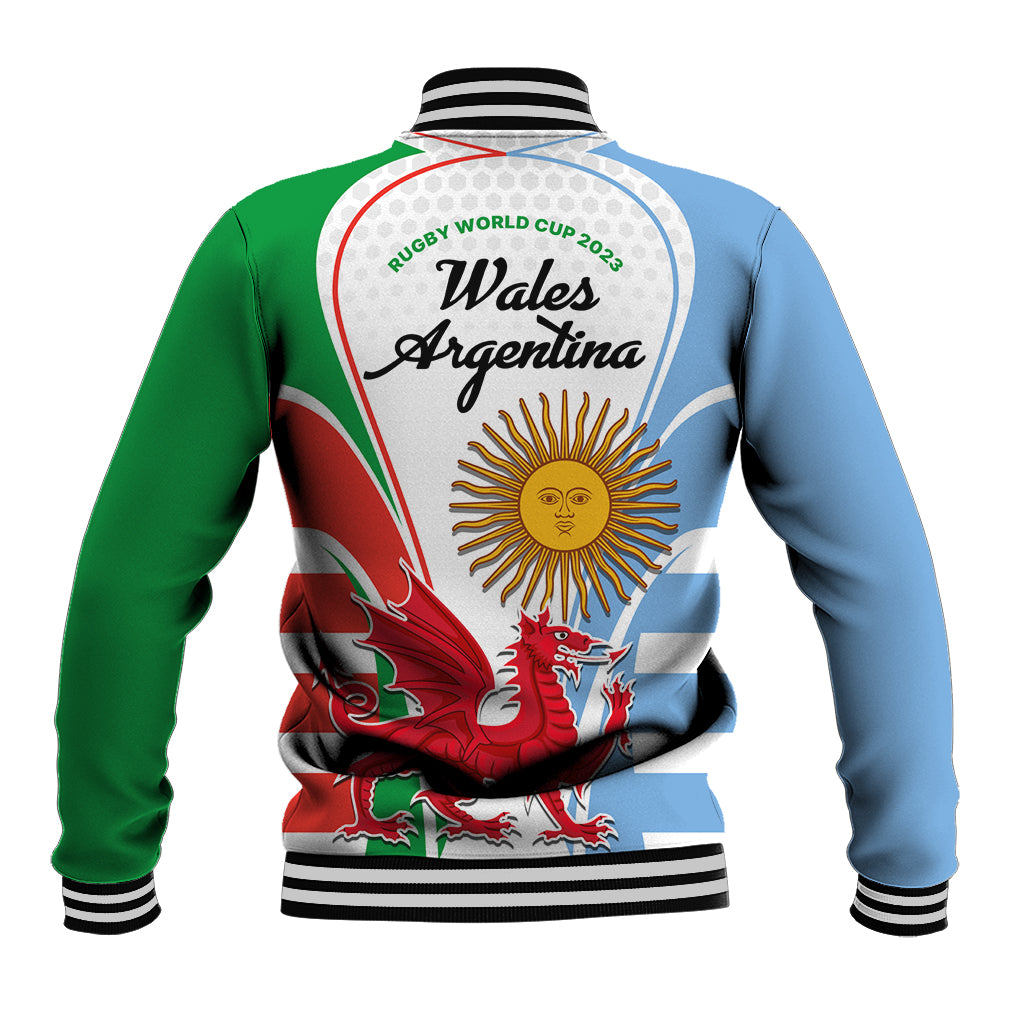 Wales Argentina Rugby Baseball Jacket The Welsh Dragon and Sol De Mayo World Cup 2023 LT9 - Wonder Print Shop