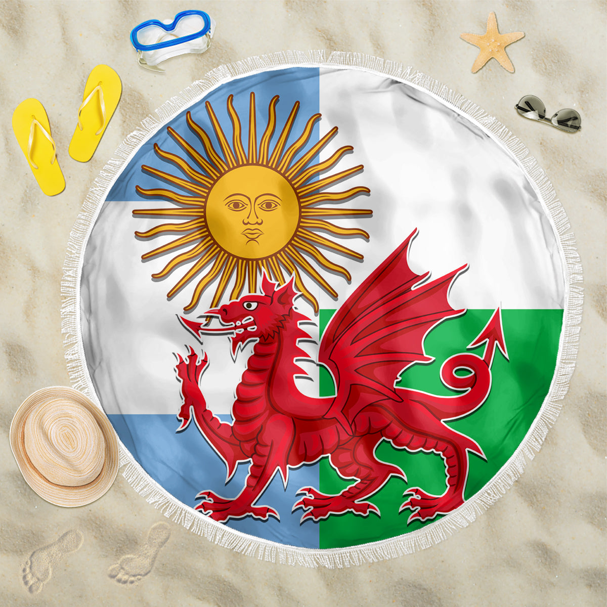 Wales Argentina Rugby Beach Blanket The Welsh Dragon and Sol De Mayo World Cup 2023 LT9 - Wonder Print Shop