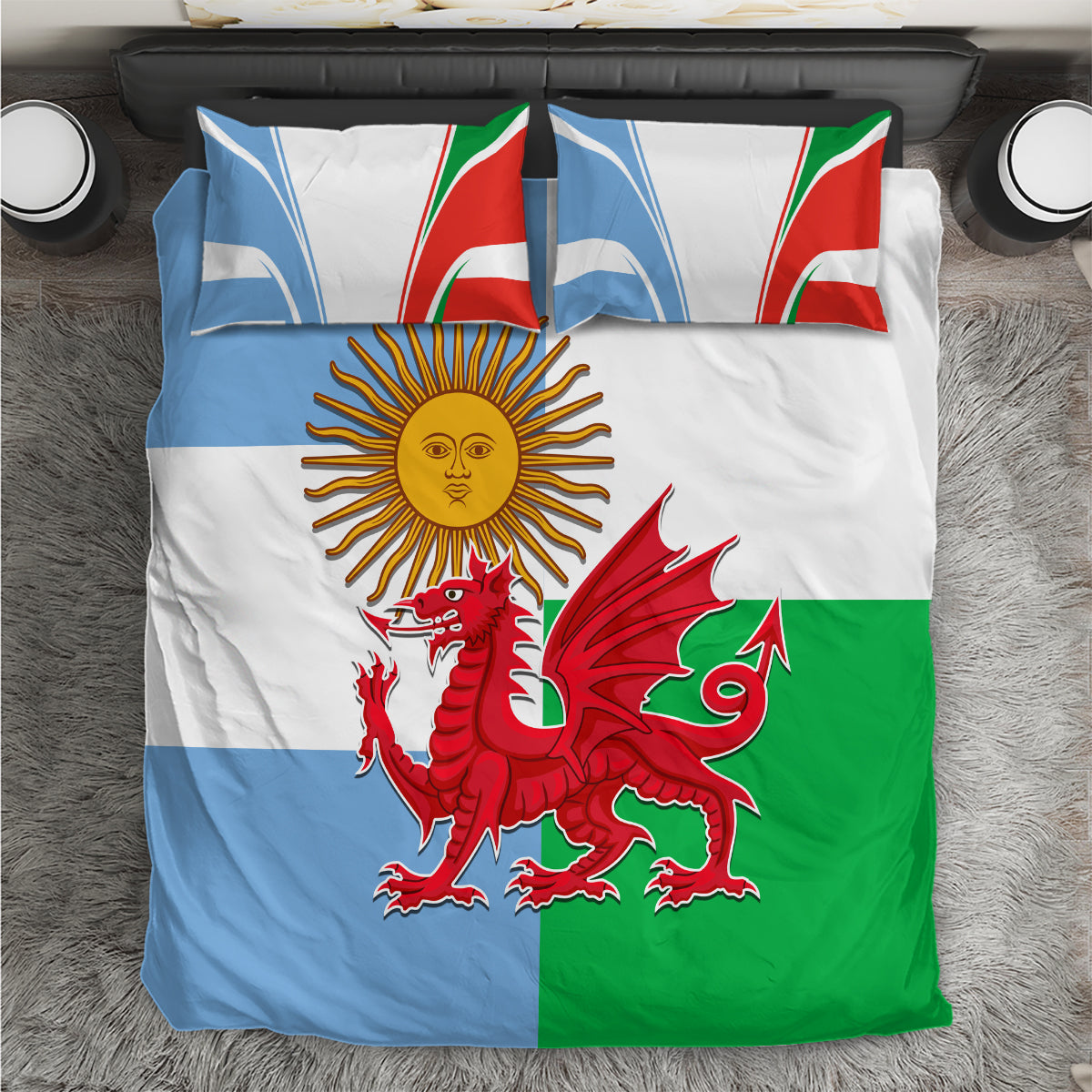 Wales Argentina Rugby Bedding Set The Welsh Dragon and Sol De Mayo World Cup 2023 LT9 - Wonder Print Shop