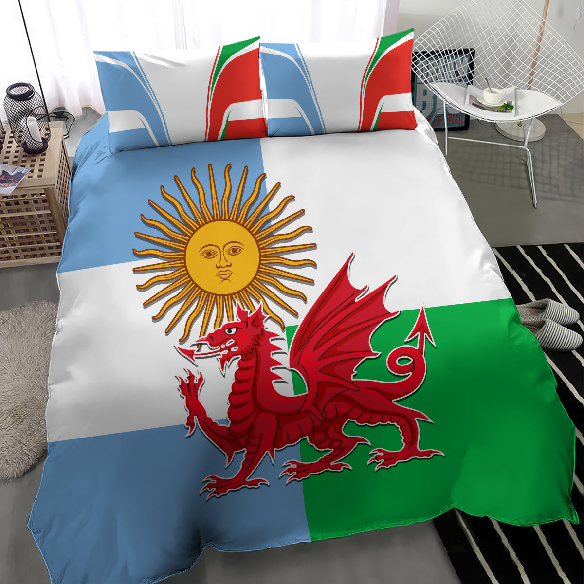 Wales Argentina Rugby Bedding Set The Welsh Dragon and Sol De Mayo World Cup 2023 LT9 - Wonder Print Shop