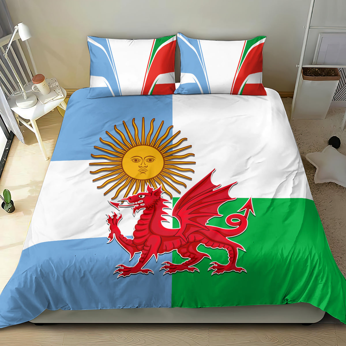 Wales Argentina Rugby Bedding Set The Welsh Dragon and Sol De Mayo World Cup 2023 LT9 - Wonder Print Shop