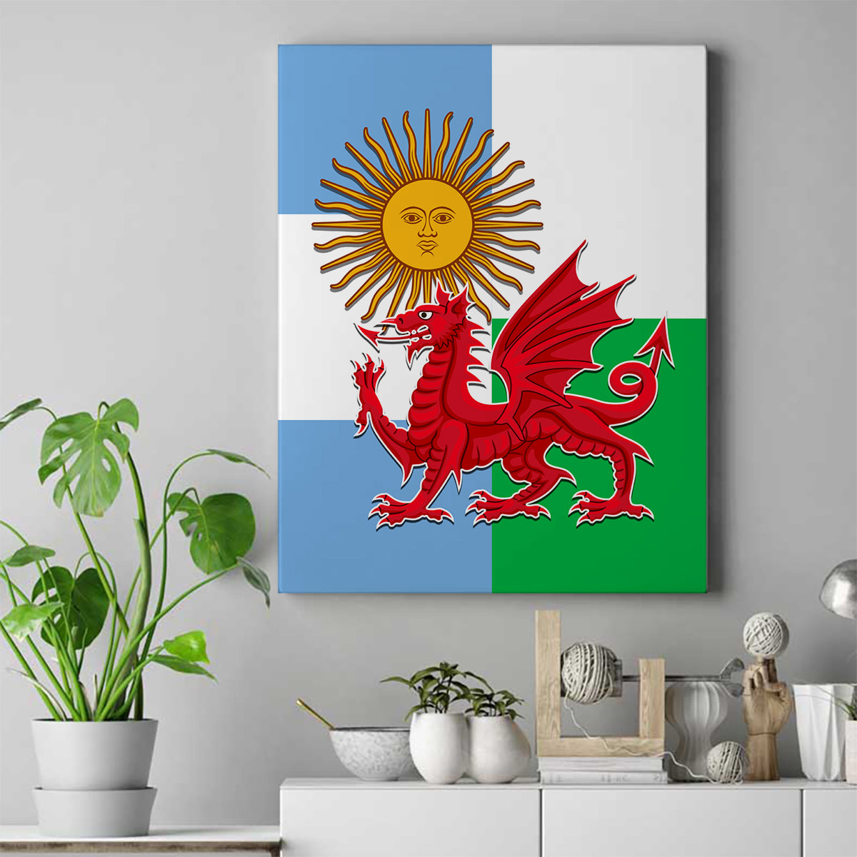 Wales Argentina Rugby Canvas Wall Art The Welsh Dragon and Sol De Mayo World Cup 2023 LT9 - Wonder Print Shop