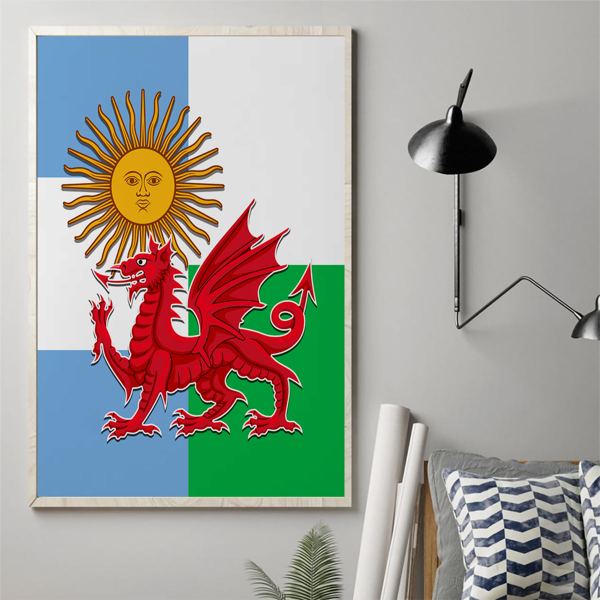 Wales Argentina Rugby Canvas Wall Art The Welsh Dragon and Sol De Mayo World Cup 2023 LT9 - Wonder Print Shop