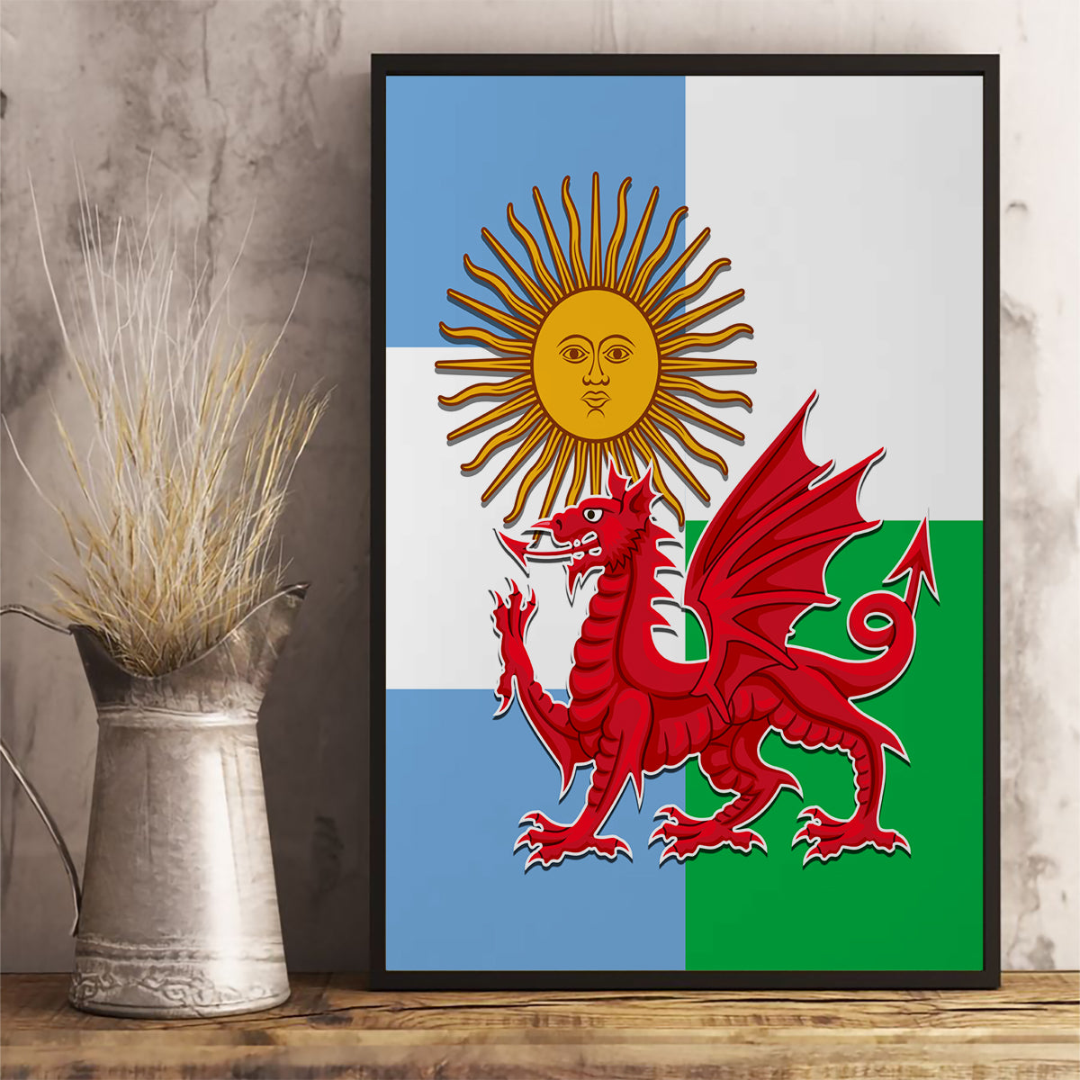 Wales Argentina Rugby Canvas Wall Art The Welsh Dragon and Sol De Mayo World Cup 2023 LT9 - Wonder Print Shop