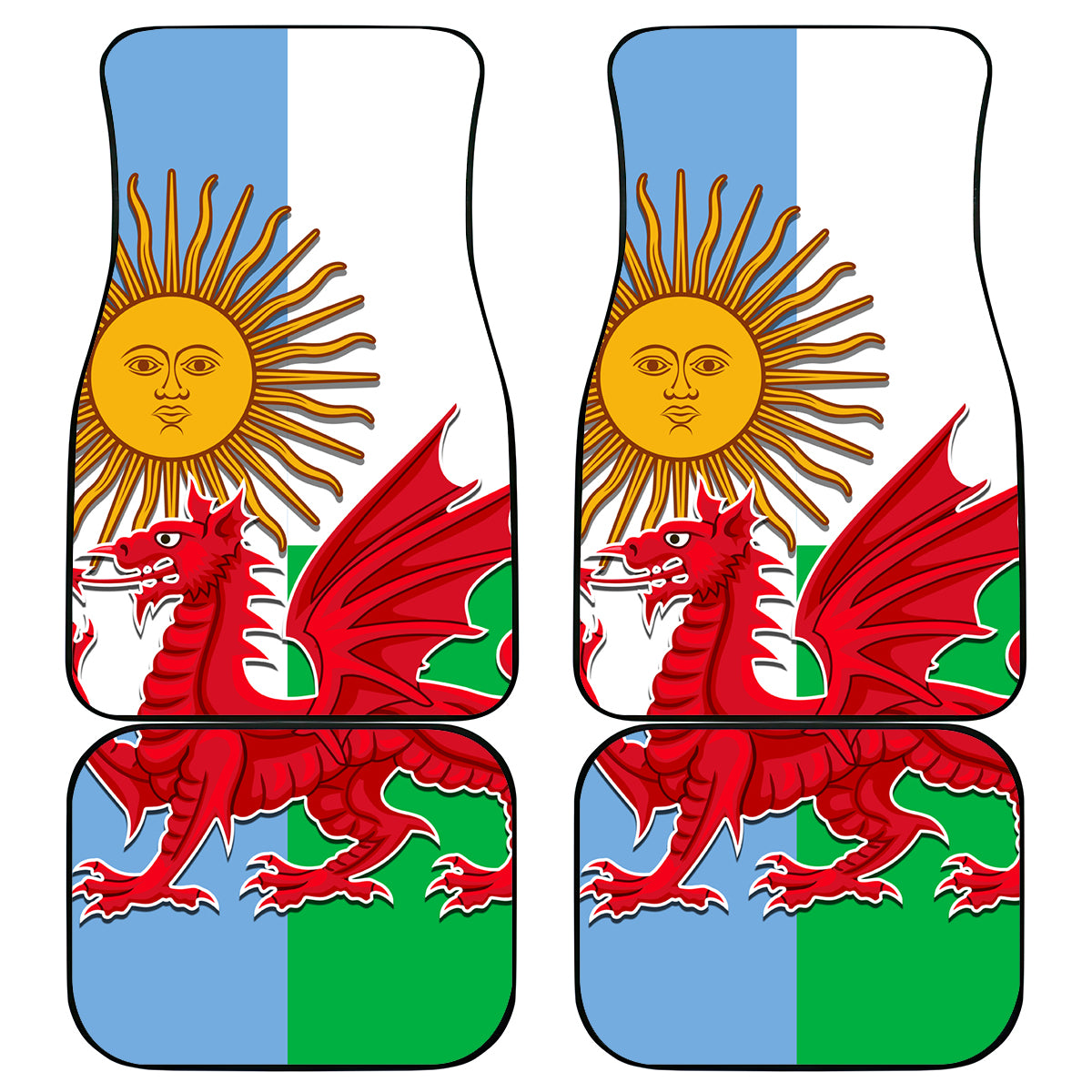 Wales Argentina Rugby Car Mats The Welsh Dragon and Sol De Mayo World Cup 2023 LT9 - Wonder Print Shop