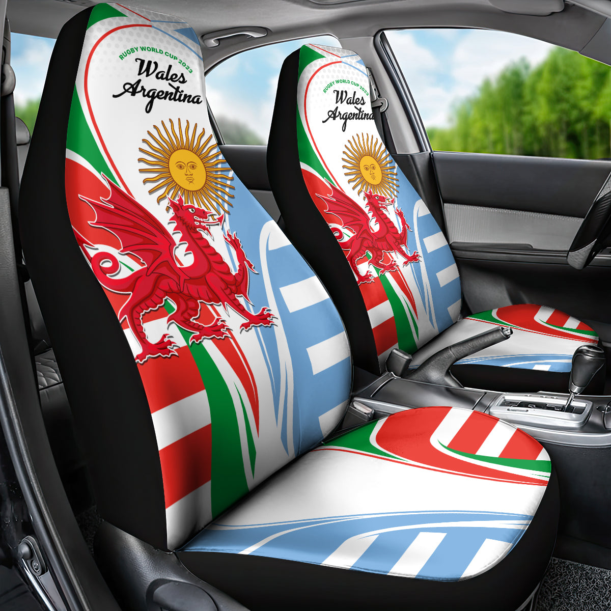 Wales Argentina Rugby Car Seat Cover The Welsh Dragon and Sol De Mayo World Cup 2023 LT9 - Wonder Print Shop