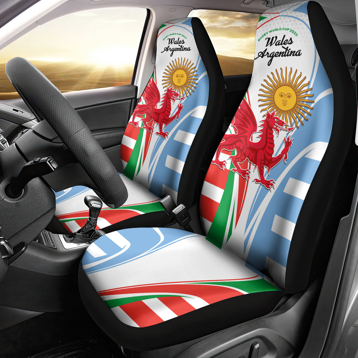 Wales Argentina Rugby Car Seat Cover The Welsh Dragon and Sol De Mayo World Cup 2023 LT9 - Wonder Print Shop