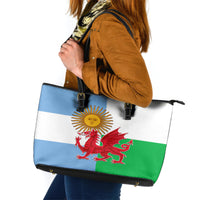 Wales Argentina Rugby Leather Tote Bag The Welsh Dragon and Sol De Mayo World Cup 2023 - Wonder Print Shop