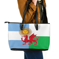 Wales Argentina Rugby Leather Tote Bag The Welsh Dragon and Sol De Mayo World Cup 2023 - Wonder Print Shop