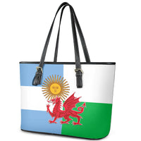 Wales Argentina Rugby Leather Tote Bag The Welsh Dragon and Sol De Mayo World Cup 2023 - Wonder Print Shop