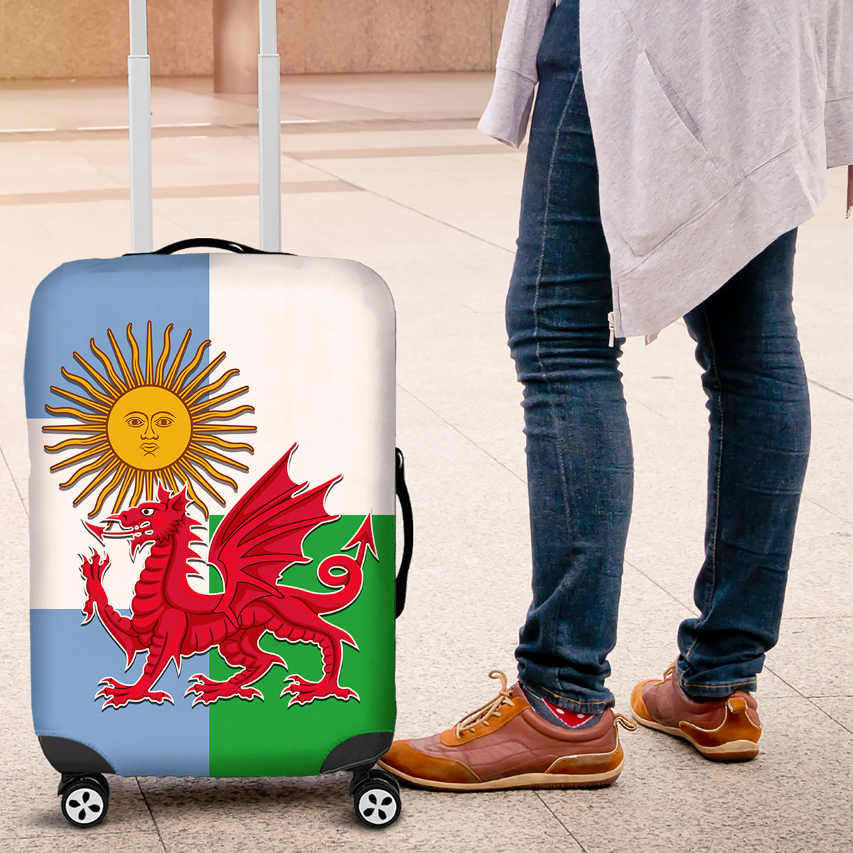 Wales Argentina Rugby Luggage Cover The Welsh Dragon and Sol De Mayo World Cup 2023 - Wonder Print Shop