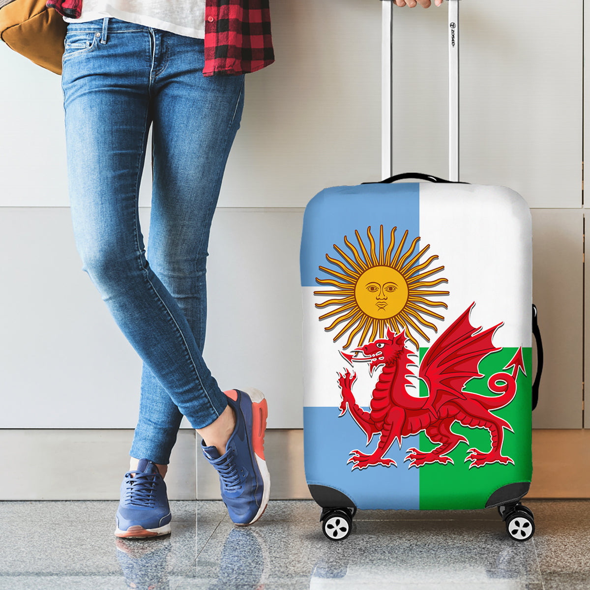 Wales Argentina Rugby Luggage Cover The Welsh Dragon and Sol De Mayo World Cup 2023 - Wonder Print Shop