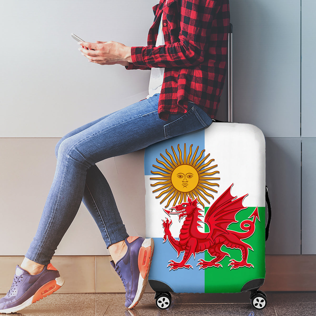 Wales Argentina Rugby Luggage Cover The Welsh Dragon and Sol De Mayo World Cup 2023 - Wonder Print Shop