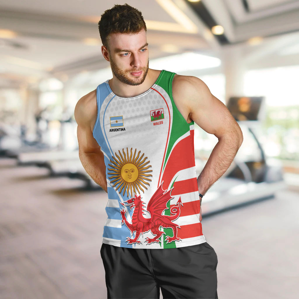 Wales Argentina Rugby Men Tank Top The Welsh Dragon and Sol De Mayo World Cup 2023 - Wonder Print Shop