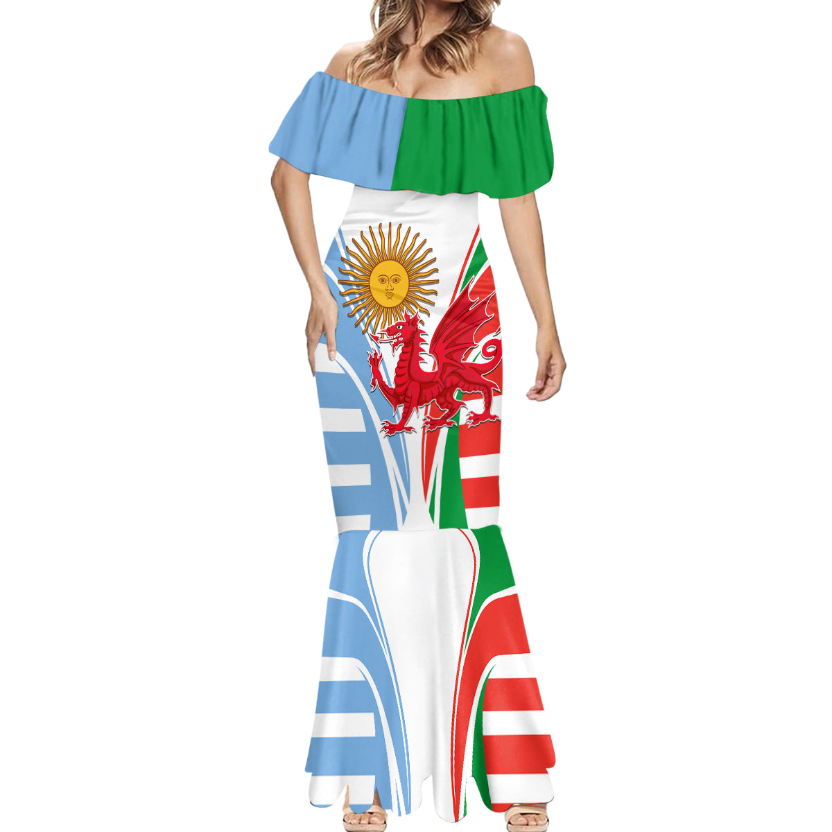 Wales Argentina Rugby Mermaid Dress The Welsh Dragon and Sol De Mayo World Cup 2023 - Wonder Print Shop
