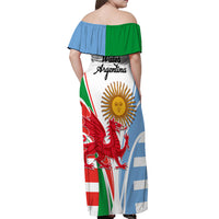 Wales Argentina Rugby Off Shoulder Maxi Dress The Welsh Dragon and Sol De Mayo World Cup 2023 - Wonder Print Shop