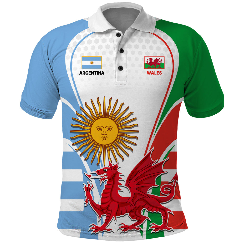 Wales Argentina Rugby Polo Shirt The Welsh Dragon and Sol De Mayo World Cup 2023 - Wonder Print Shop