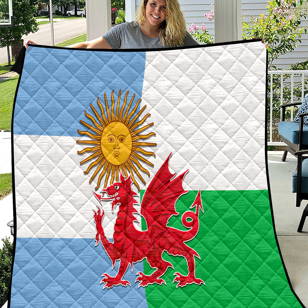 Wales Argentina Rugby Quilt The Welsh Dragon and Sol De Mayo World Cup 2023 - Wonder Print Shop