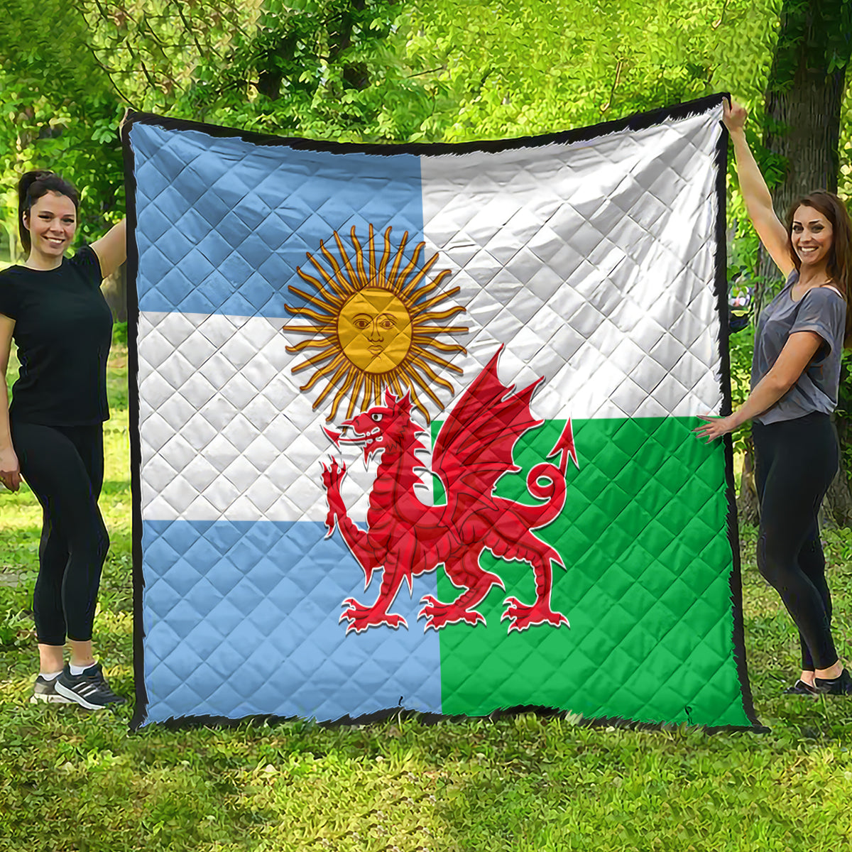 Wales Argentina Rugby Quilt The Welsh Dragon and Sol De Mayo World Cup 2023 - Wonder Print Shop