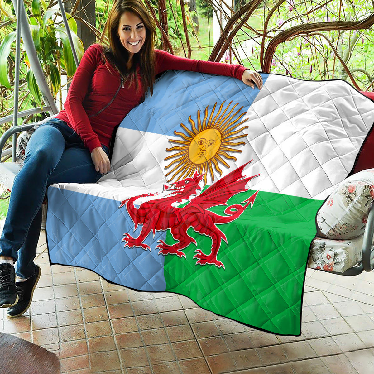 Wales Argentina Rugby Quilt The Welsh Dragon and Sol De Mayo World Cup 2023 - Wonder Print Shop