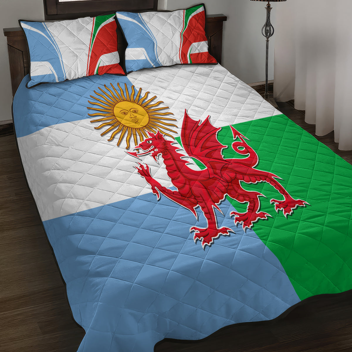 Wales Argentina Rugby Quilt Bed Set The Welsh Dragon and Sol De Mayo World Cup 2023 - Wonder Print Shop